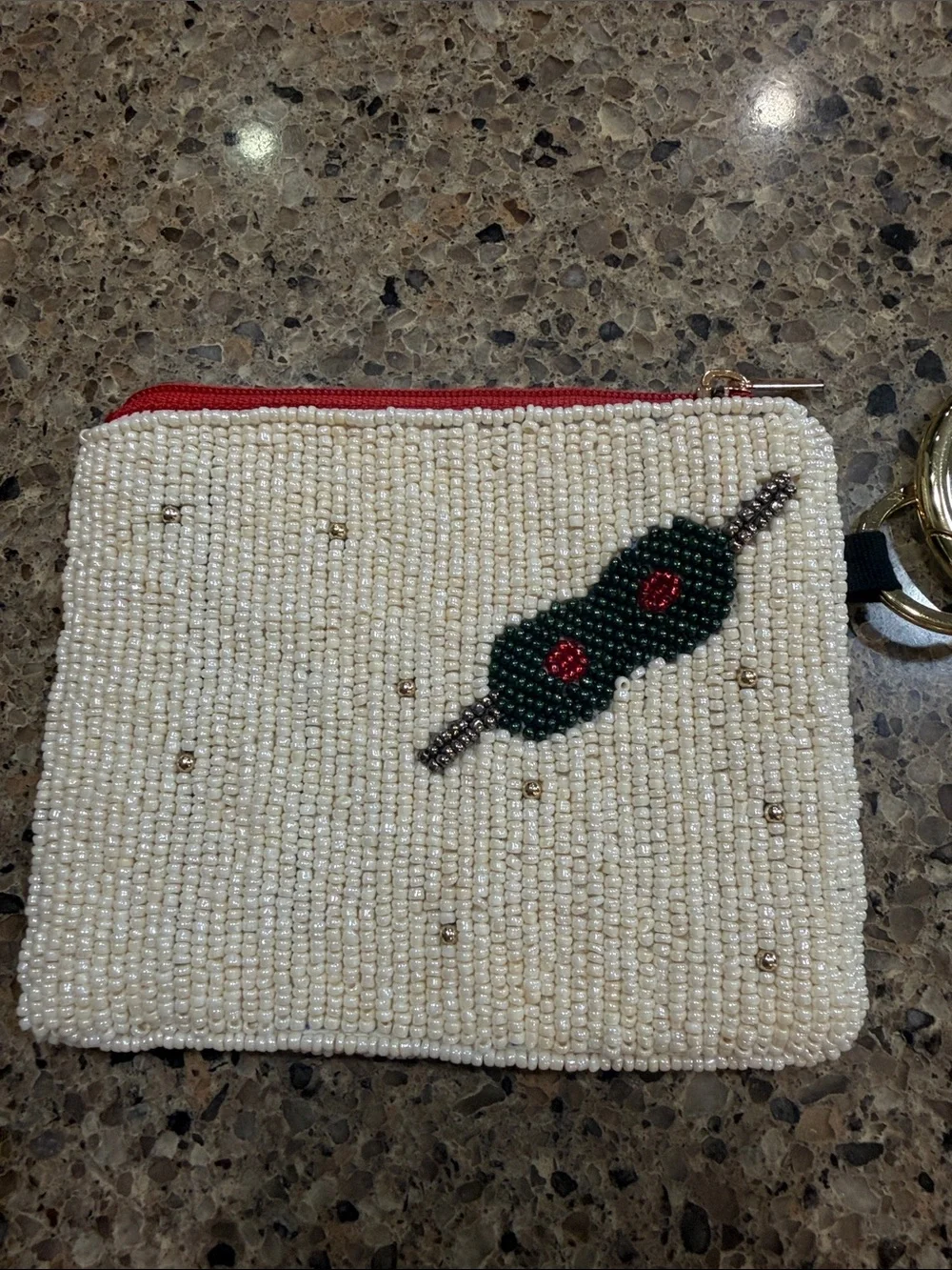 Beaded Martini Key Pouch Wristlet - Cream & Gold